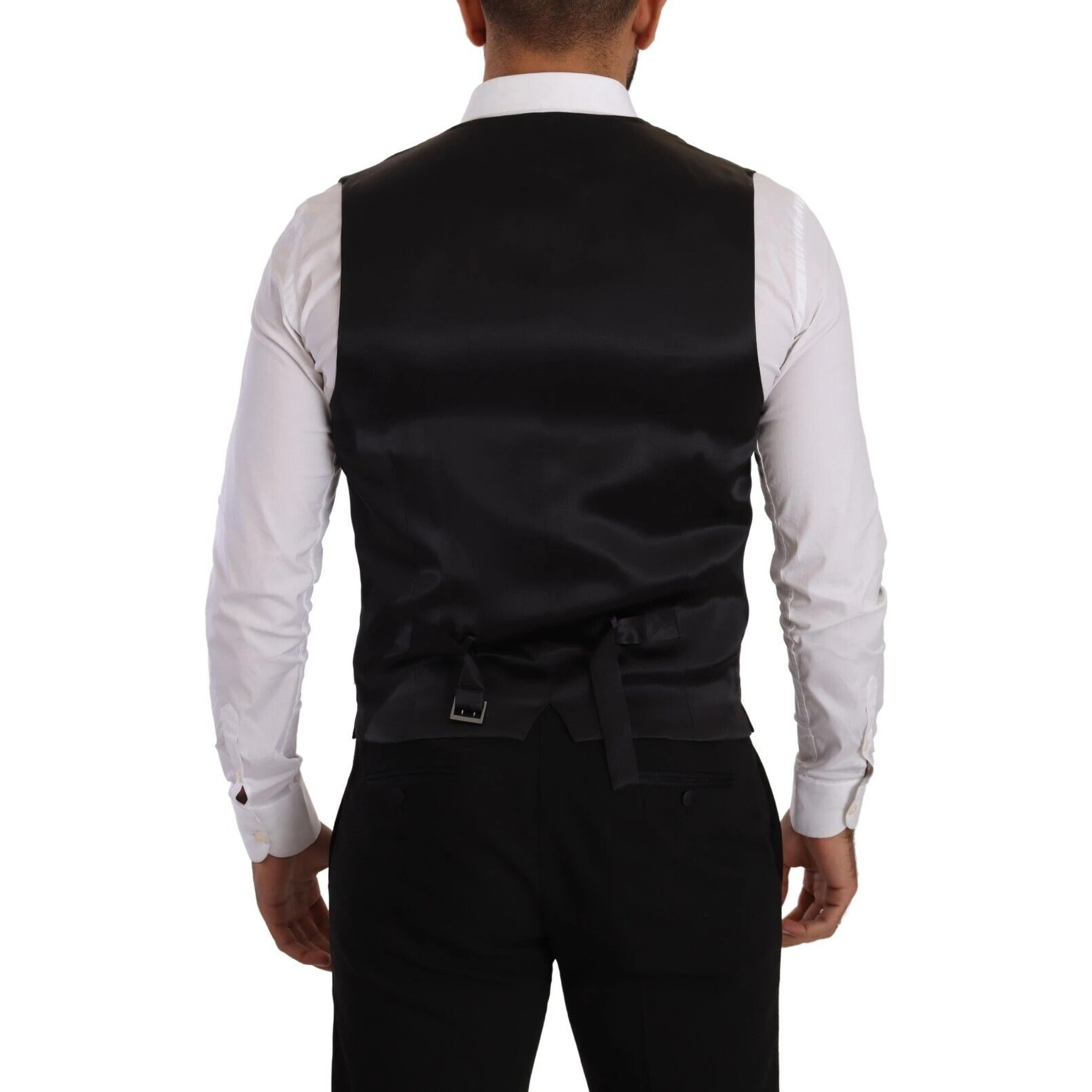 Black Striped Wool Silk Waistcoat Vest