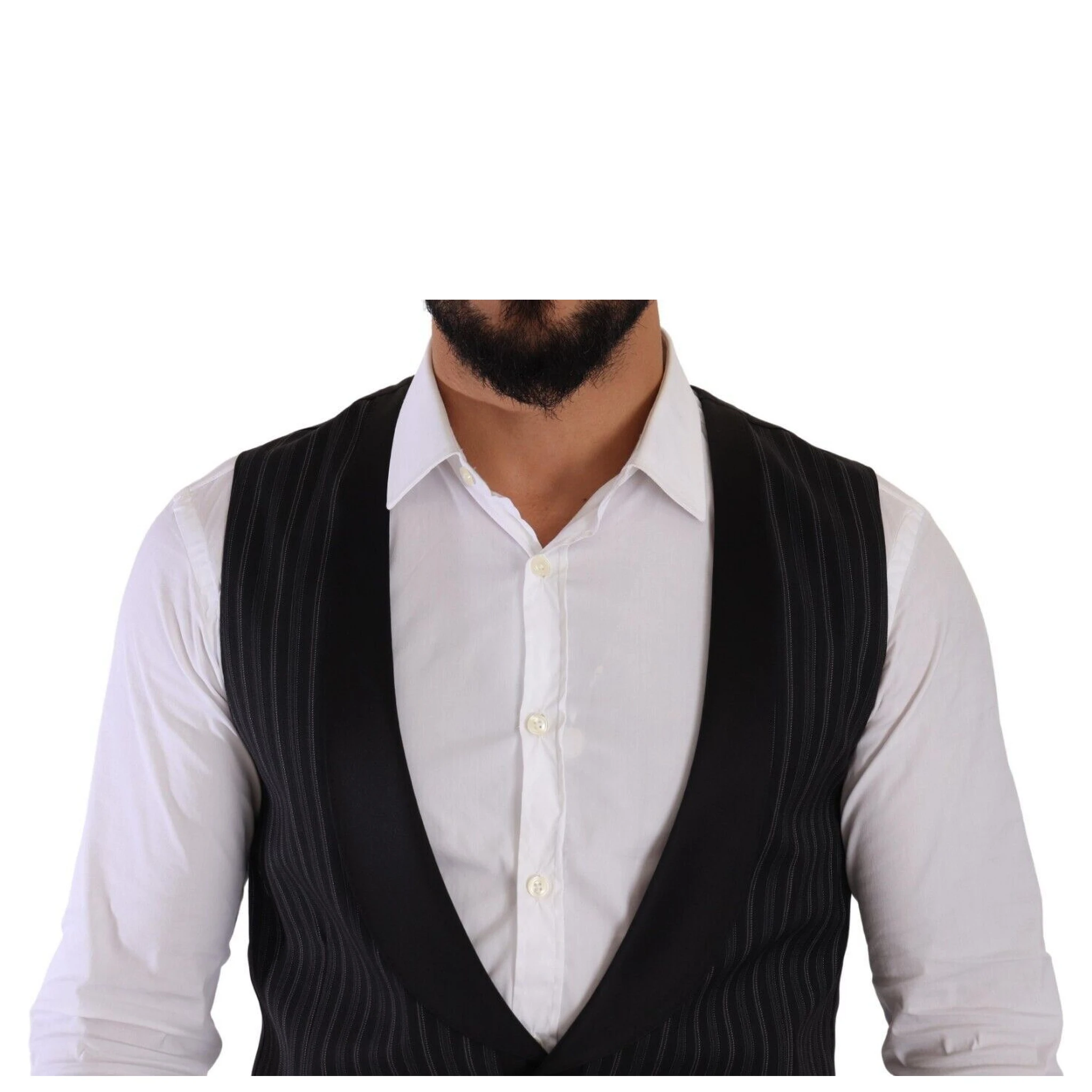 Black Striped Wool Silk Waistcoat Vest