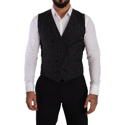 Gray Striped Double Breasted Waistcoat Vest