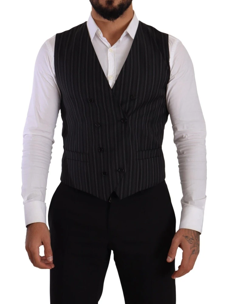 Gray Striped Double Breasted Waistcoat Vest