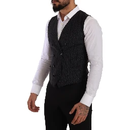 Gray Striped Double Breasted Waistcoat Vest