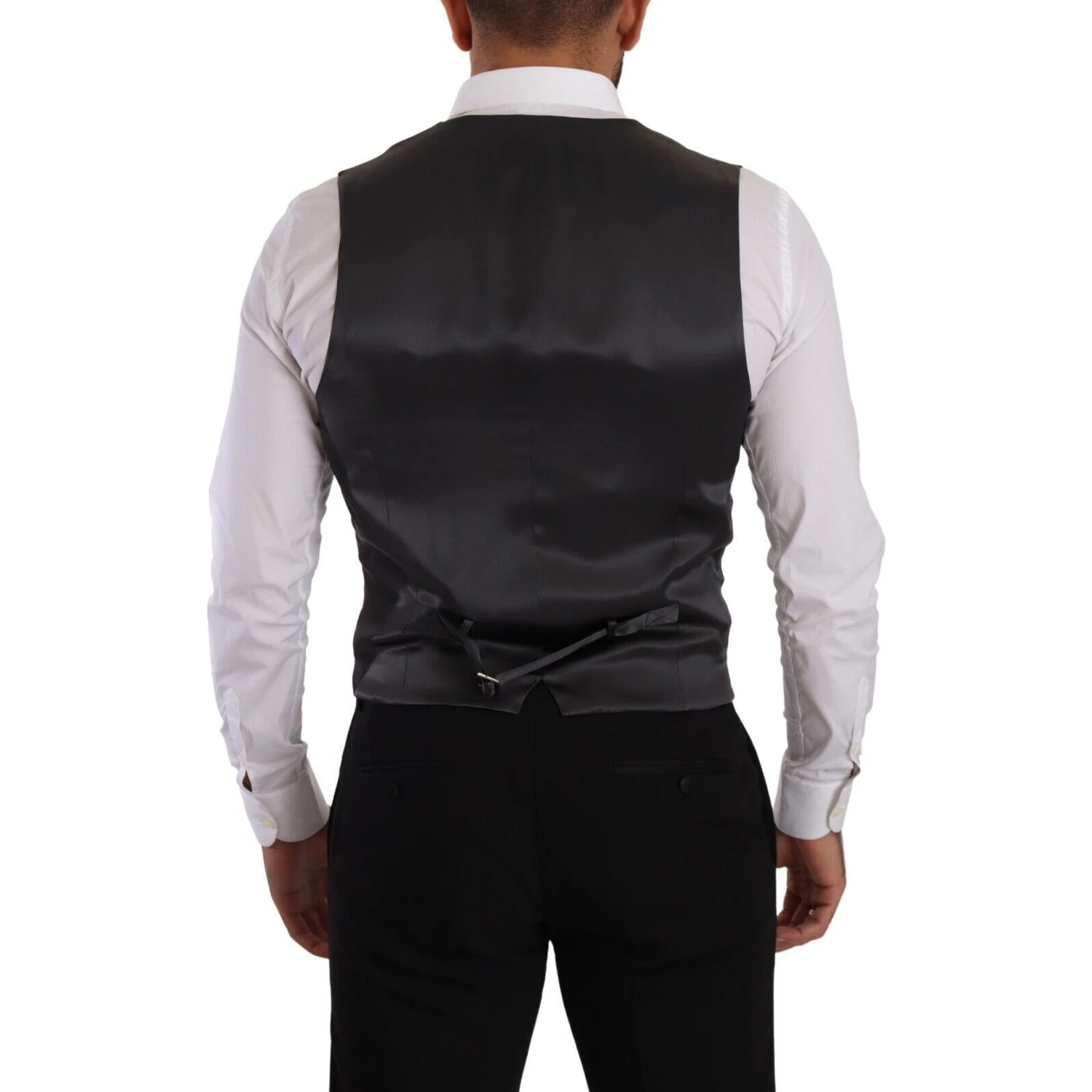 Gray Striped Double Breasted Waistcoat Vest