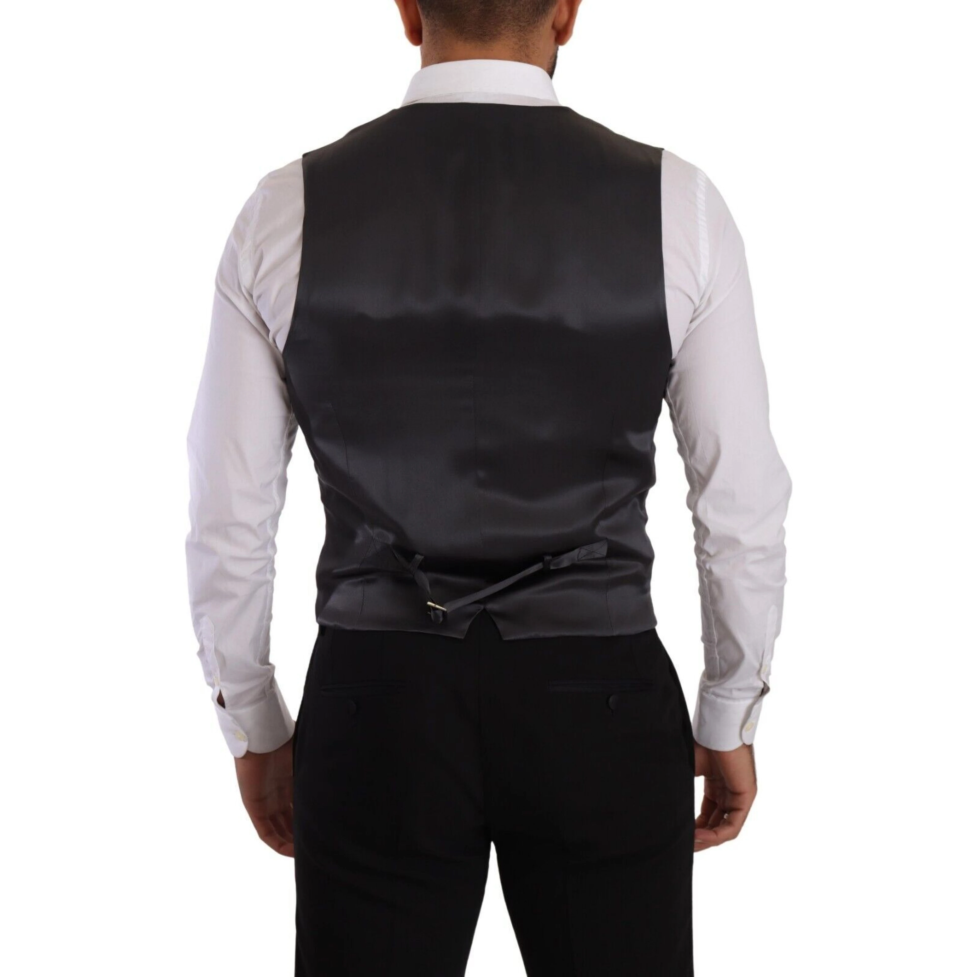 Gray Striped Double Breasted Waistcoat Vest
