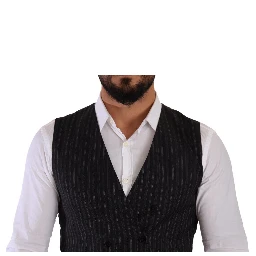 Gray Striped Double Breasted Waistcoat Vest