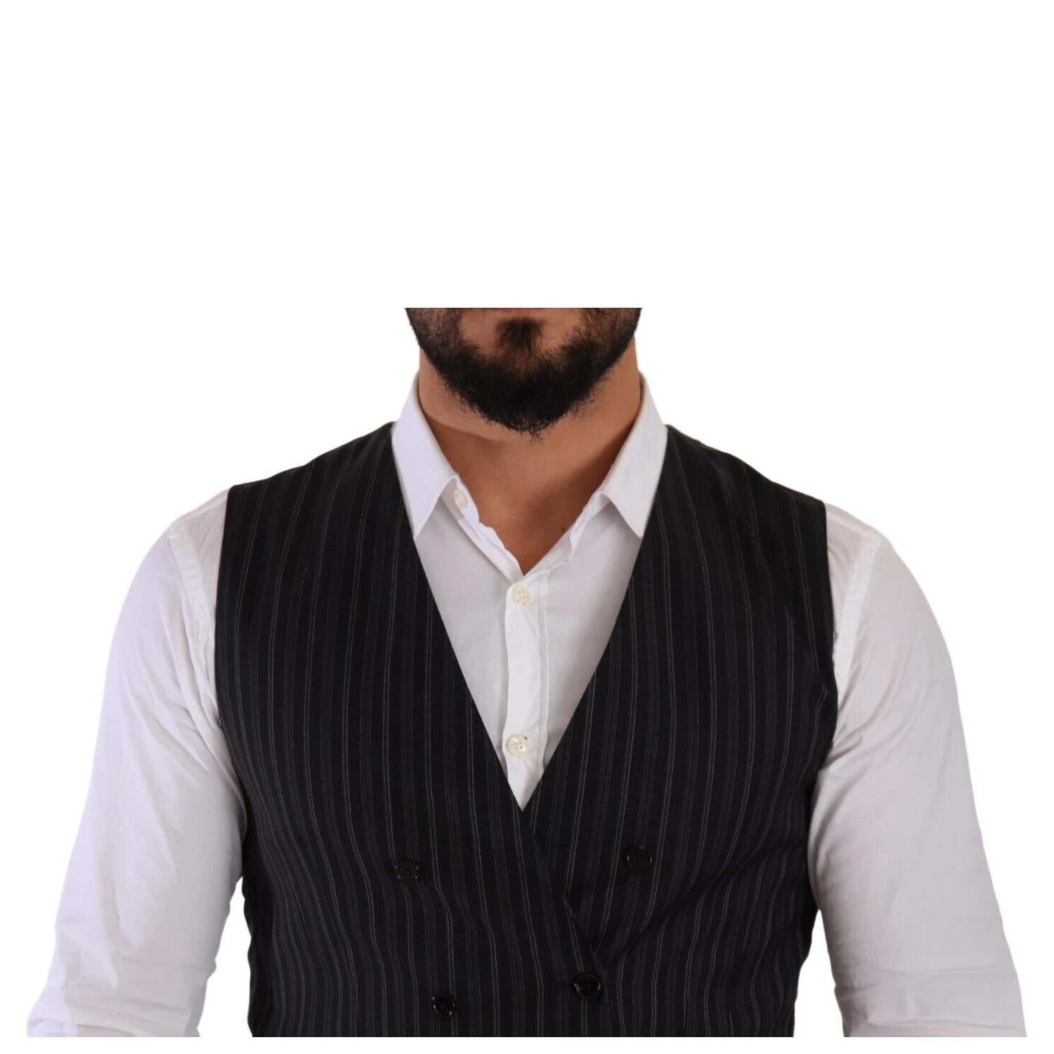 Gray Striped Double Breasted Waistcoat Vest