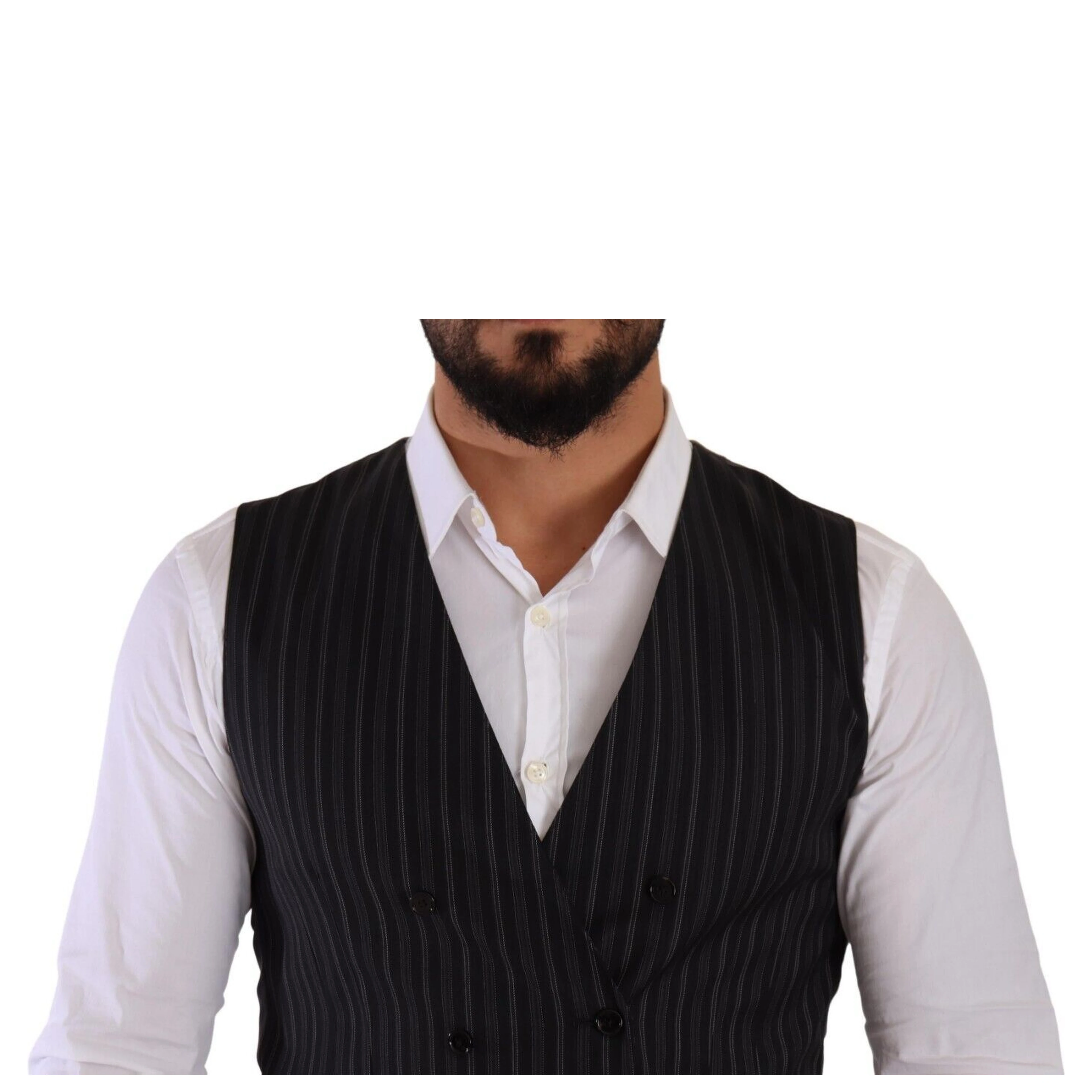 Gray Striped Double Breasted Waistcoat Vest