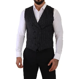 Gray Striped Double Breasted Waistcoat Vest