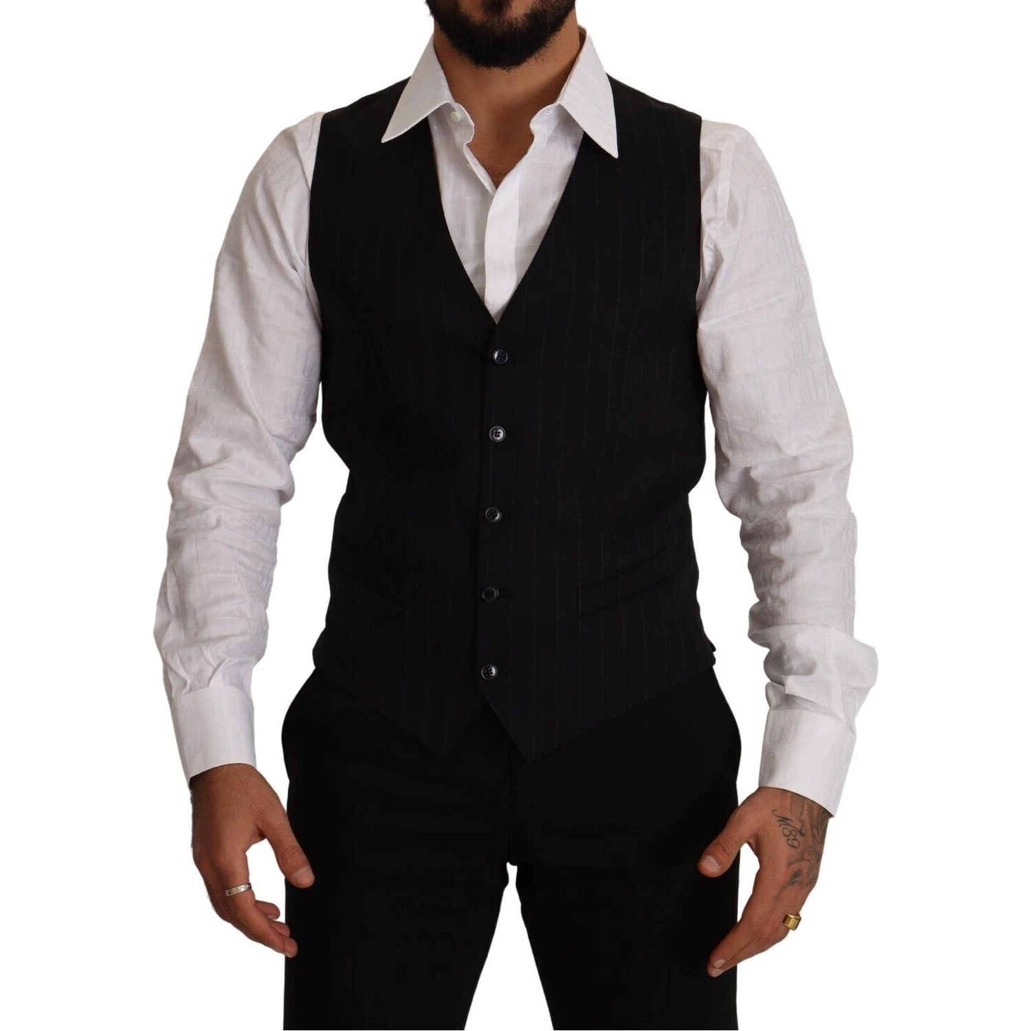 Blue Striped Wool Stretch Waistcoat Vest