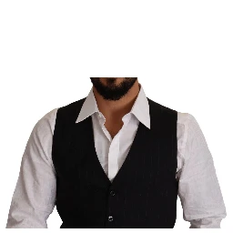 Blue Striped Wool Stretch Waistcoat Vest