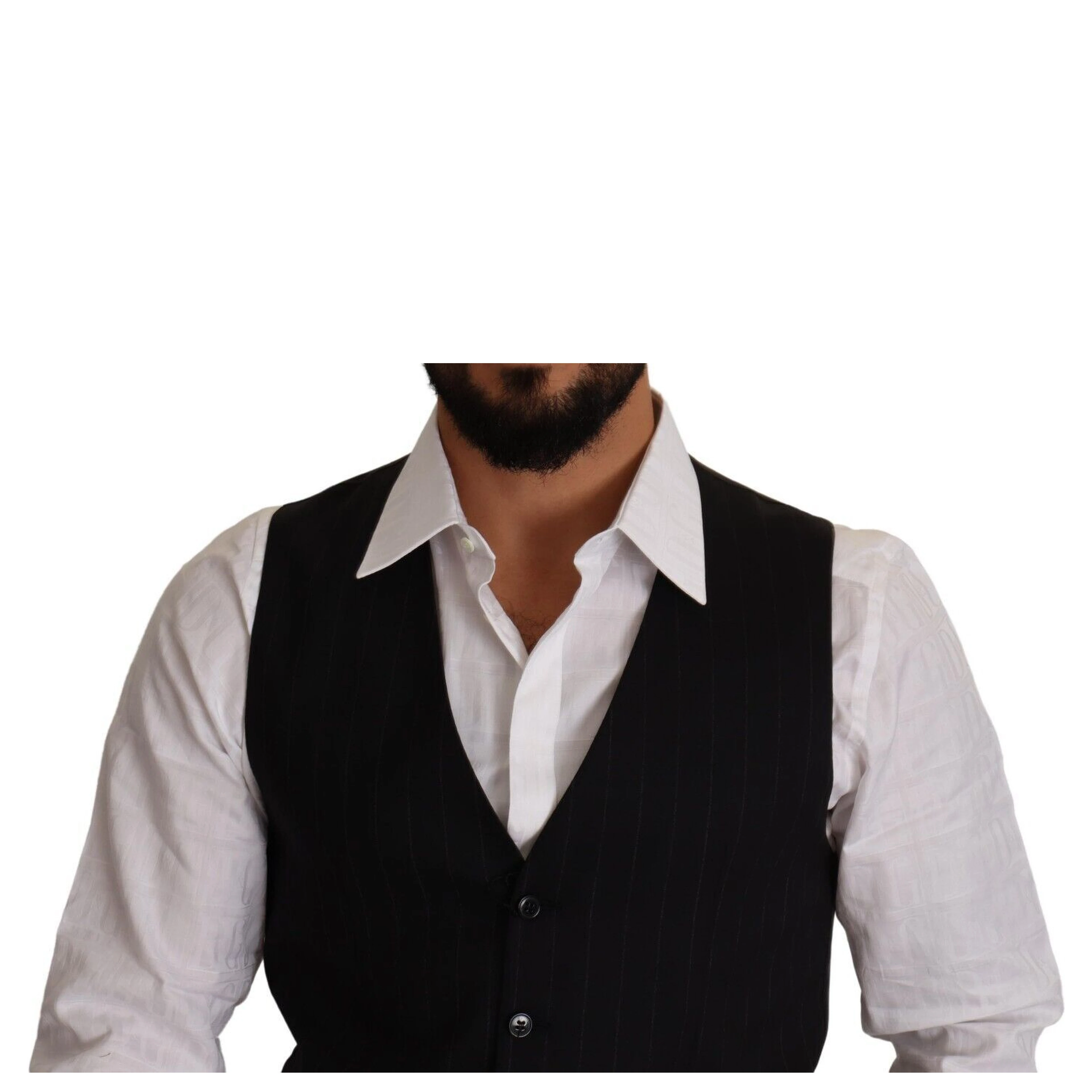 Blue Striped Wool Stretch Waistcoat Vest