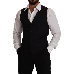 Blue Striped Wool Stretch Waistcoat Vest