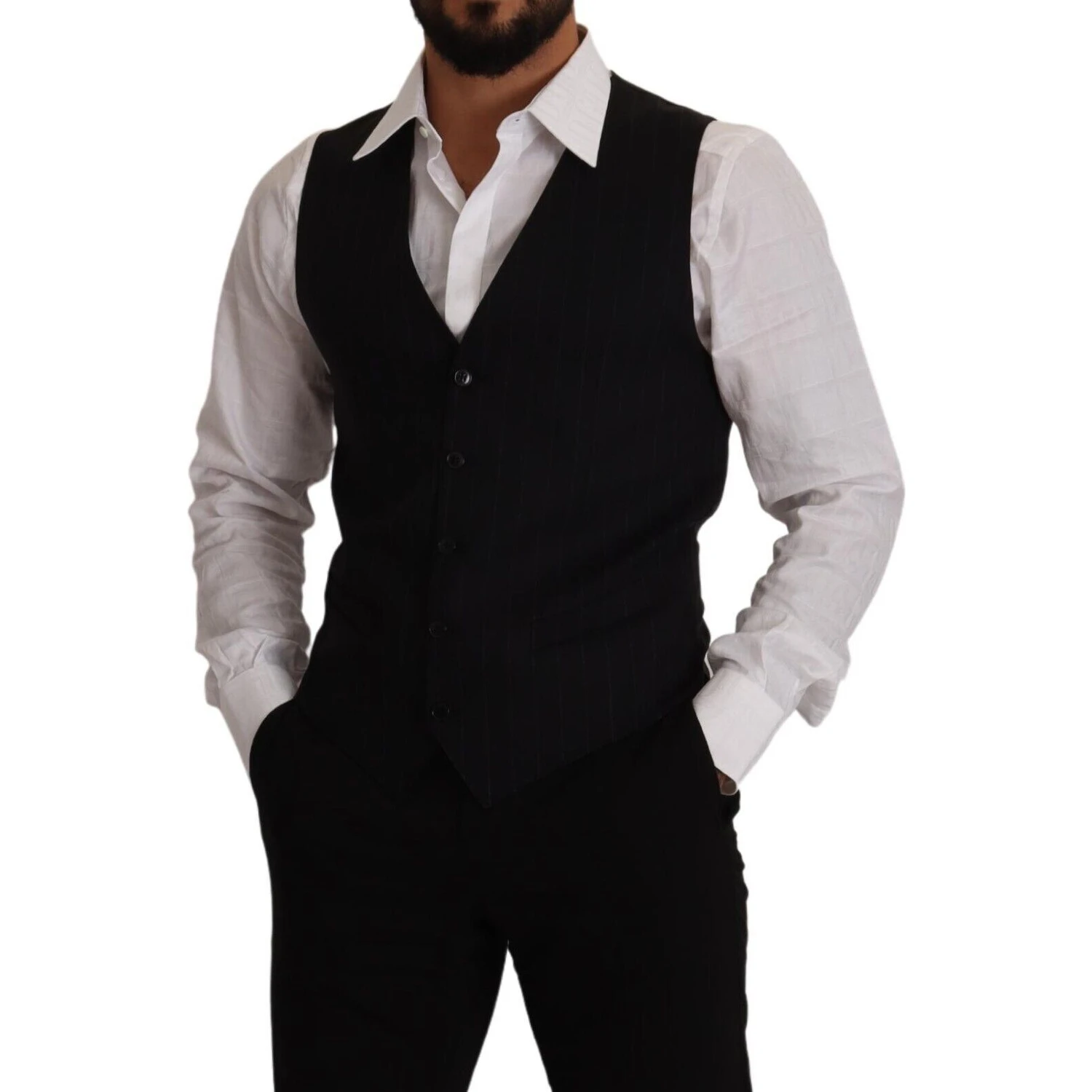 Blue Striped Wool Stretch Waistcoat Vest