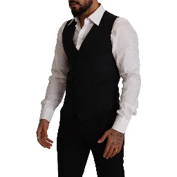 Blue Striped Wool Stretch Waistcoat Vest