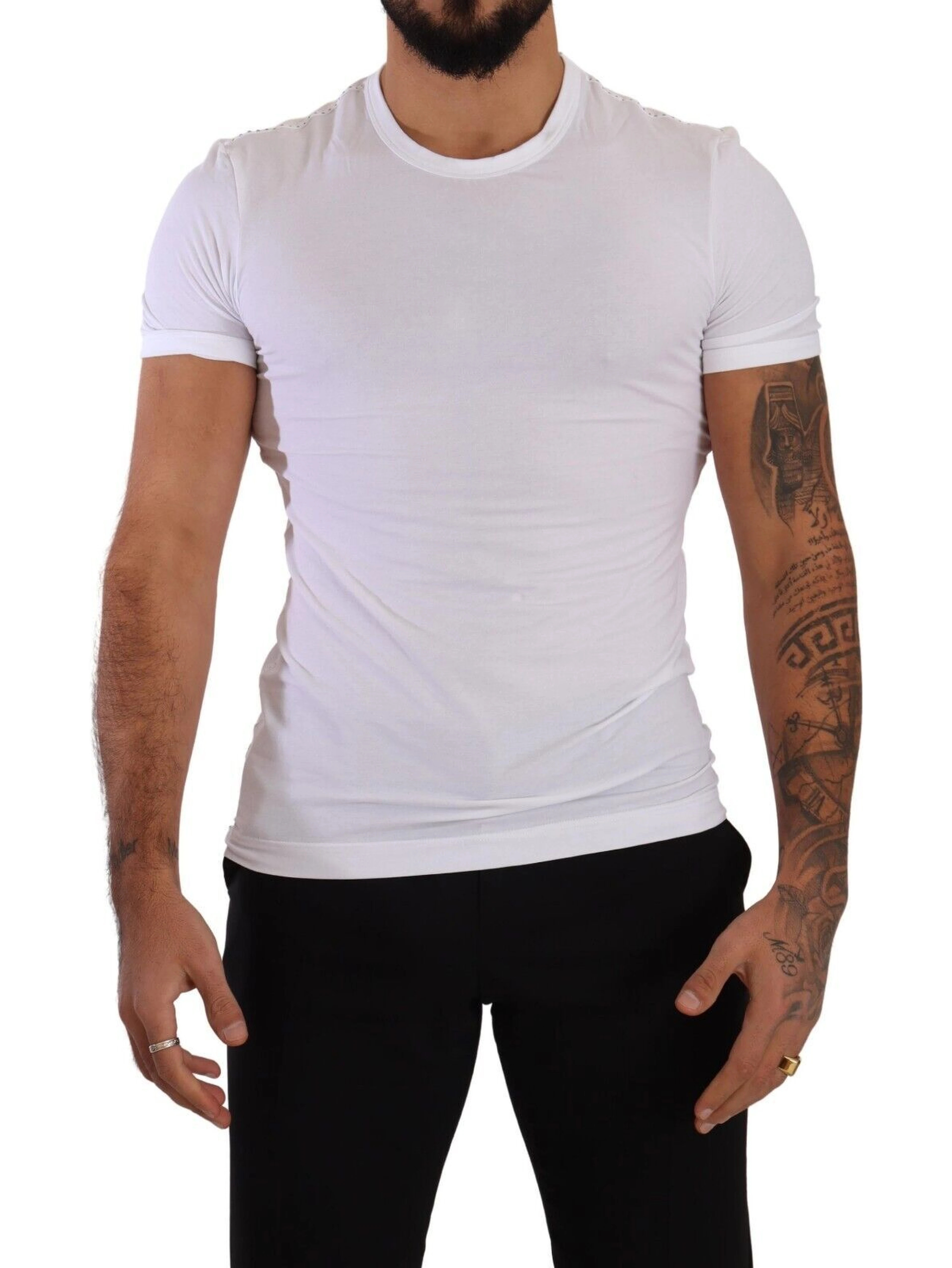 White Round Neck Cotton Stretch T-shirt Underwear
