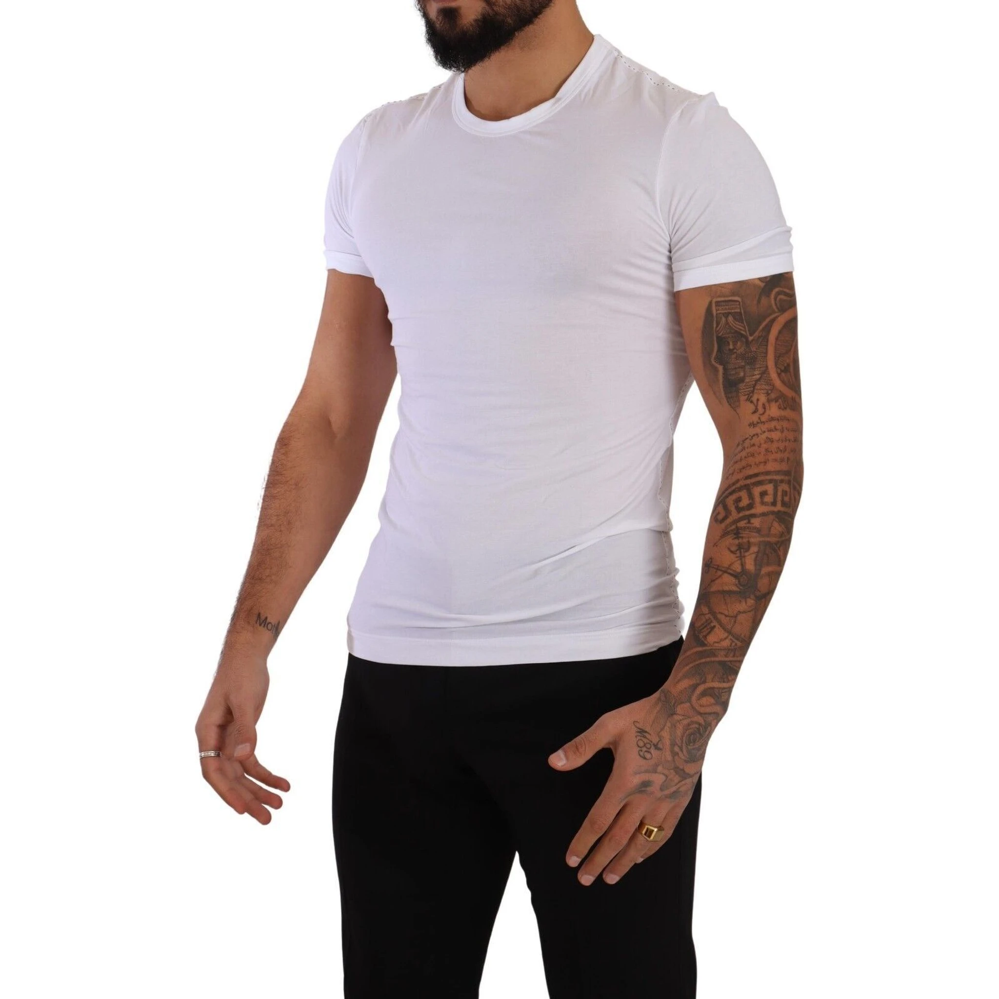 White Round Neck Cotton Stretch T-shirt Underwear