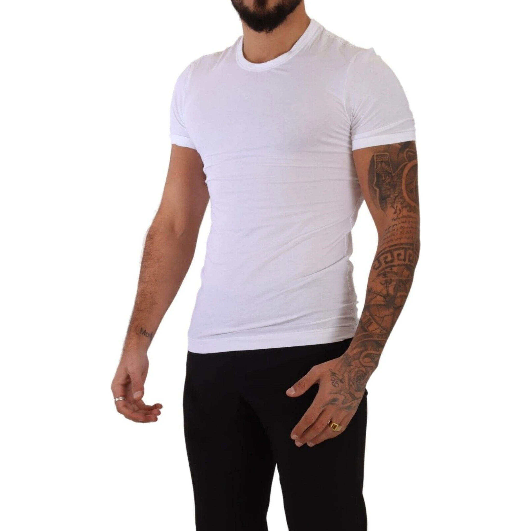 White Round Neck Cotton Stretch T-shirt Underwear