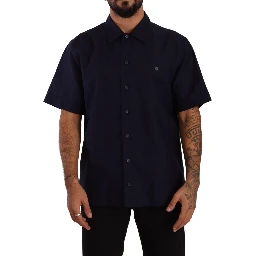 Navy Blue Button Down Short Sleeves Shirt
