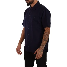 Navy Blue Button Down Short Sleeves Shirt