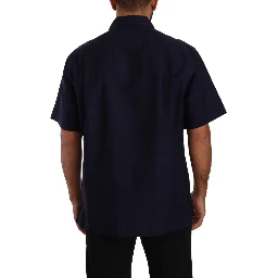 Navy Blue Button Down Short Sleeves Shirt