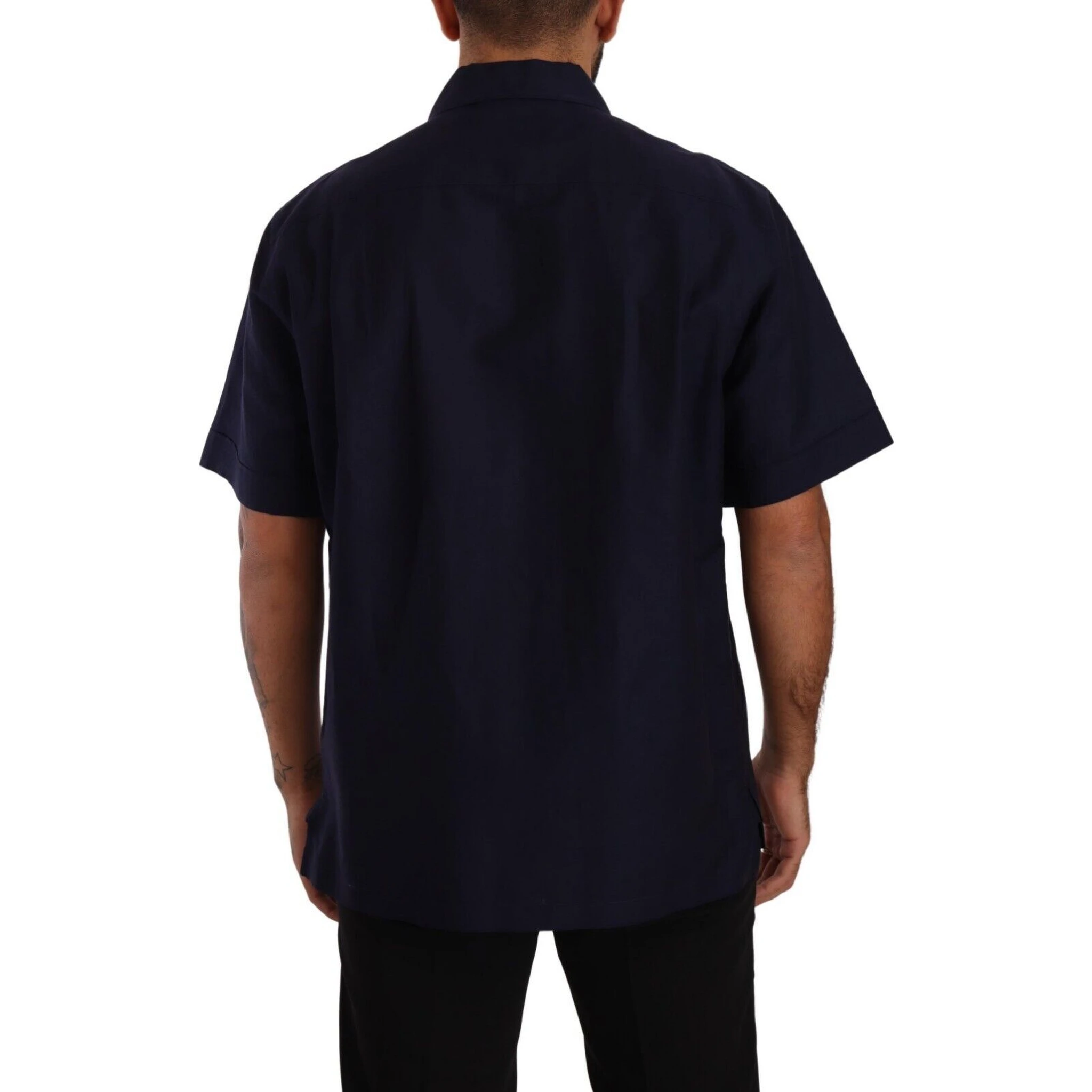 Navy Blue Button Down Short Sleeves Shirt