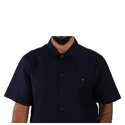 Navy Blue Button Down Short Sleeves Shirt
