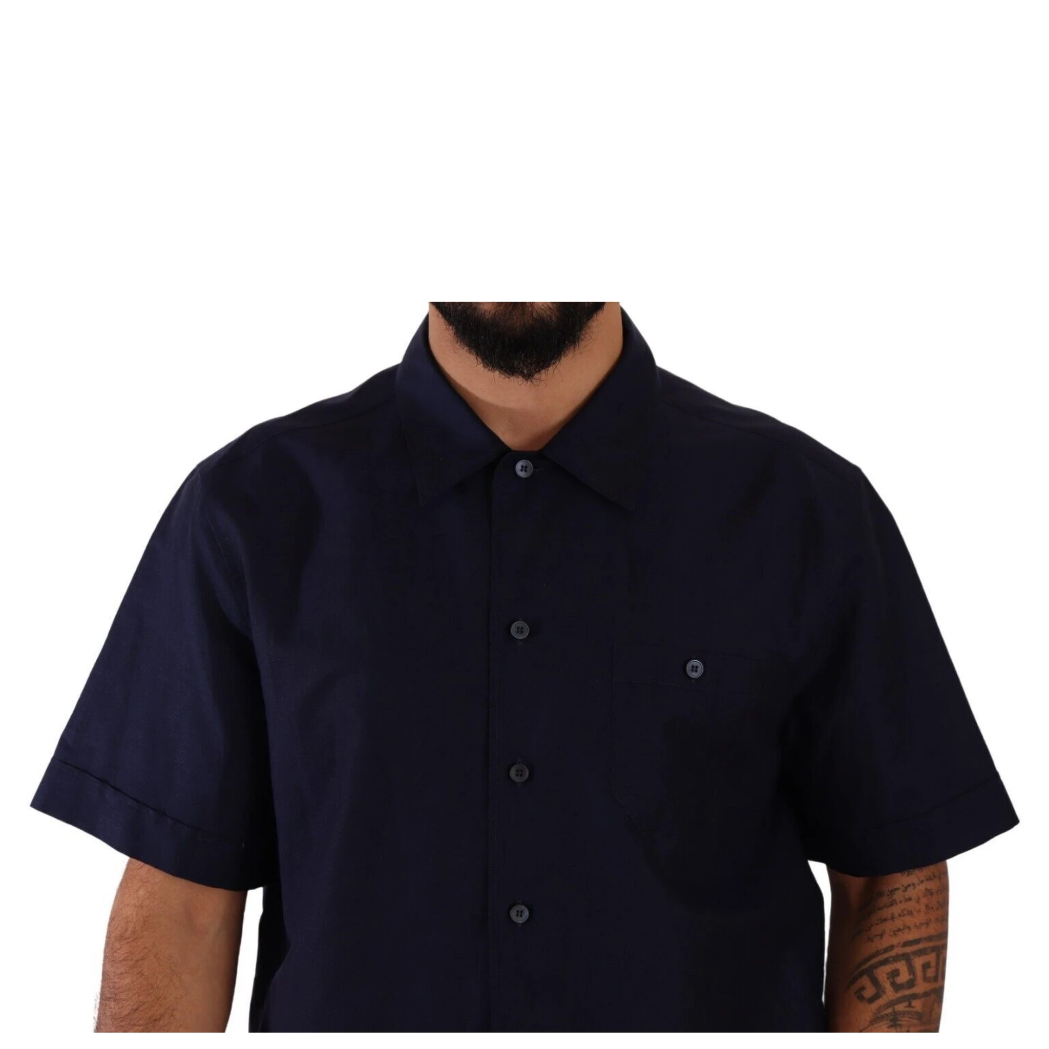 Navy Blue Button Down Short Sleeves Shirt