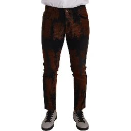 Black Brown Tie Dye Cotton Skinny Denim Jeans