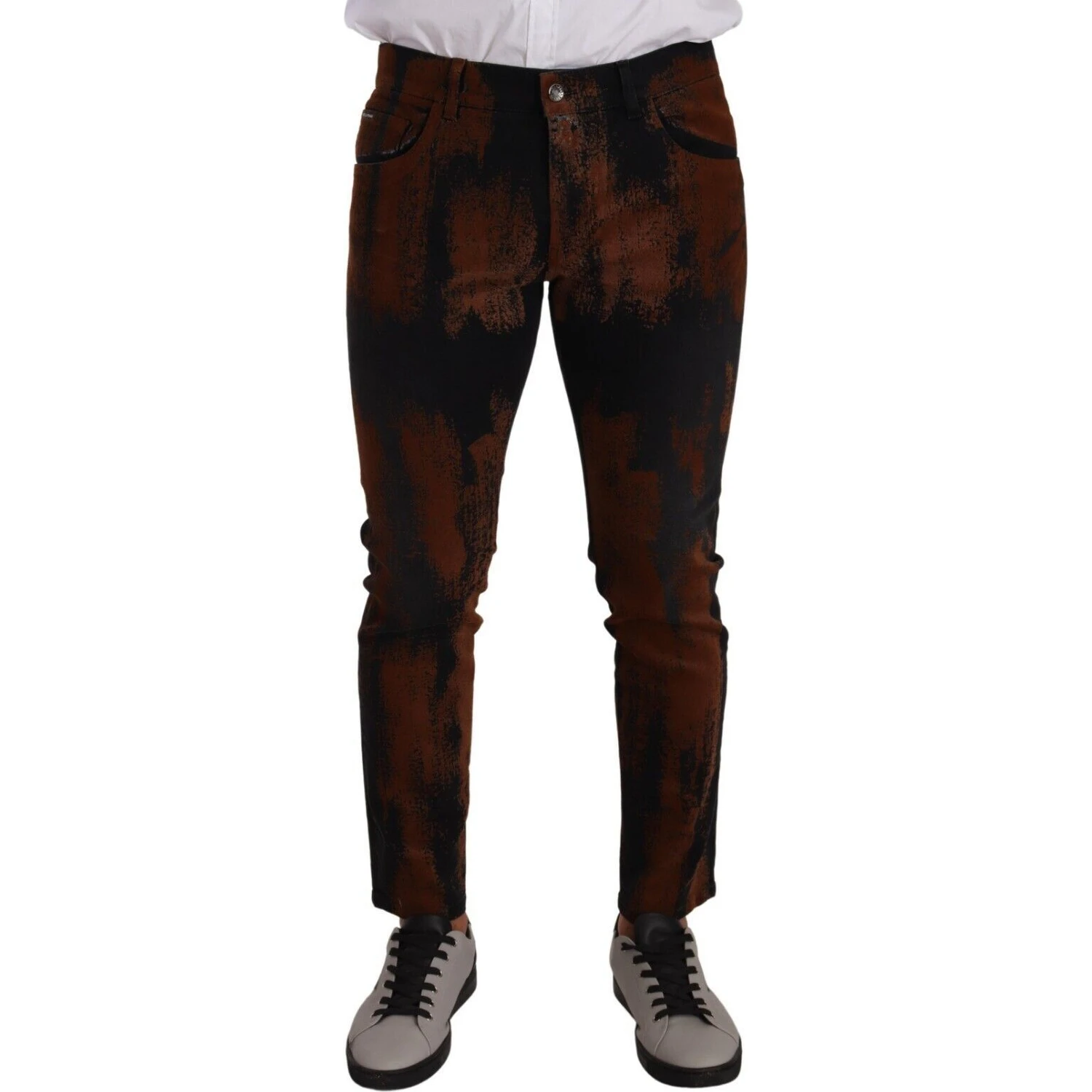 Black Brown Tie Dye Cotton Skinny Denim Jeans