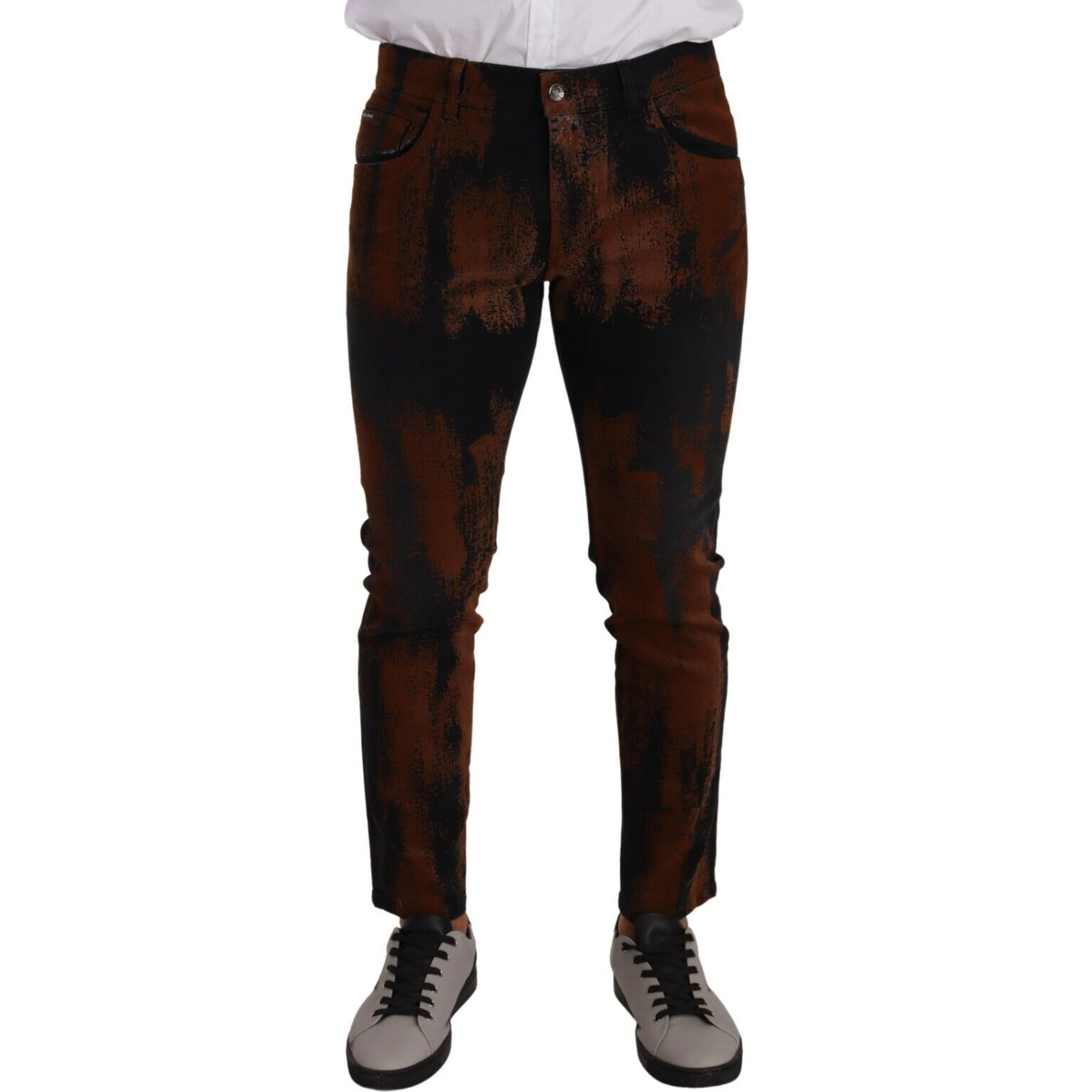Black Brown Tie Dye Cotton Skinny Denim Jeans