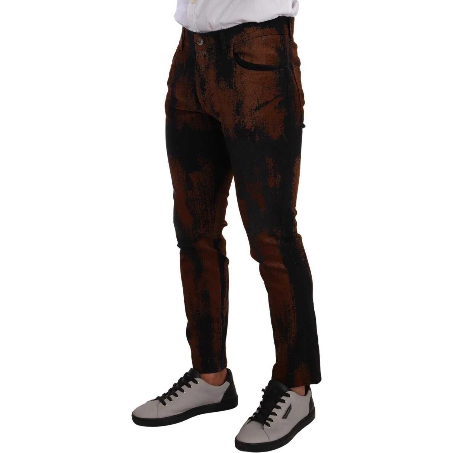 Black Brown Tie Dye Cotton Skinny Denim Jeans