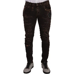 Brown Distressed Slim Fit Skinny Denim Jeans
