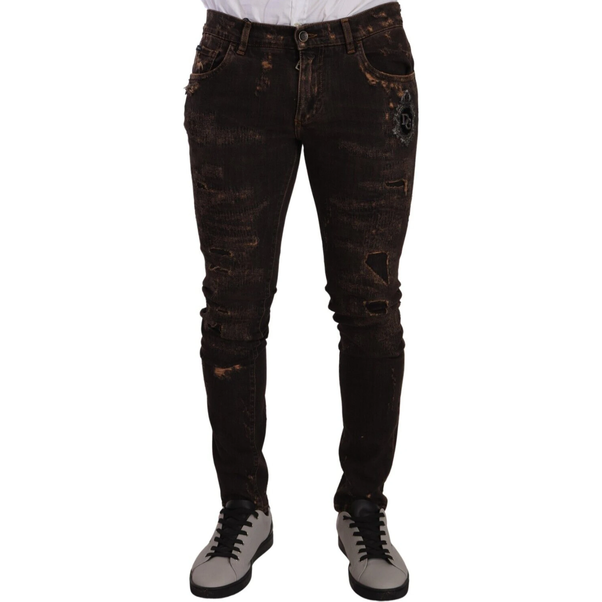 Brown Distressed Slim Fit Skinny Denim Jeans