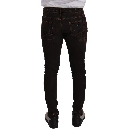 Brown Distressed Slim Fit Skinny Denim Jeans