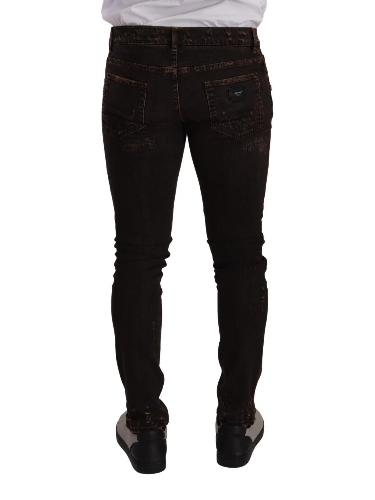 Brown Distressed Slim Fit Skinny Denim Jeans alternative