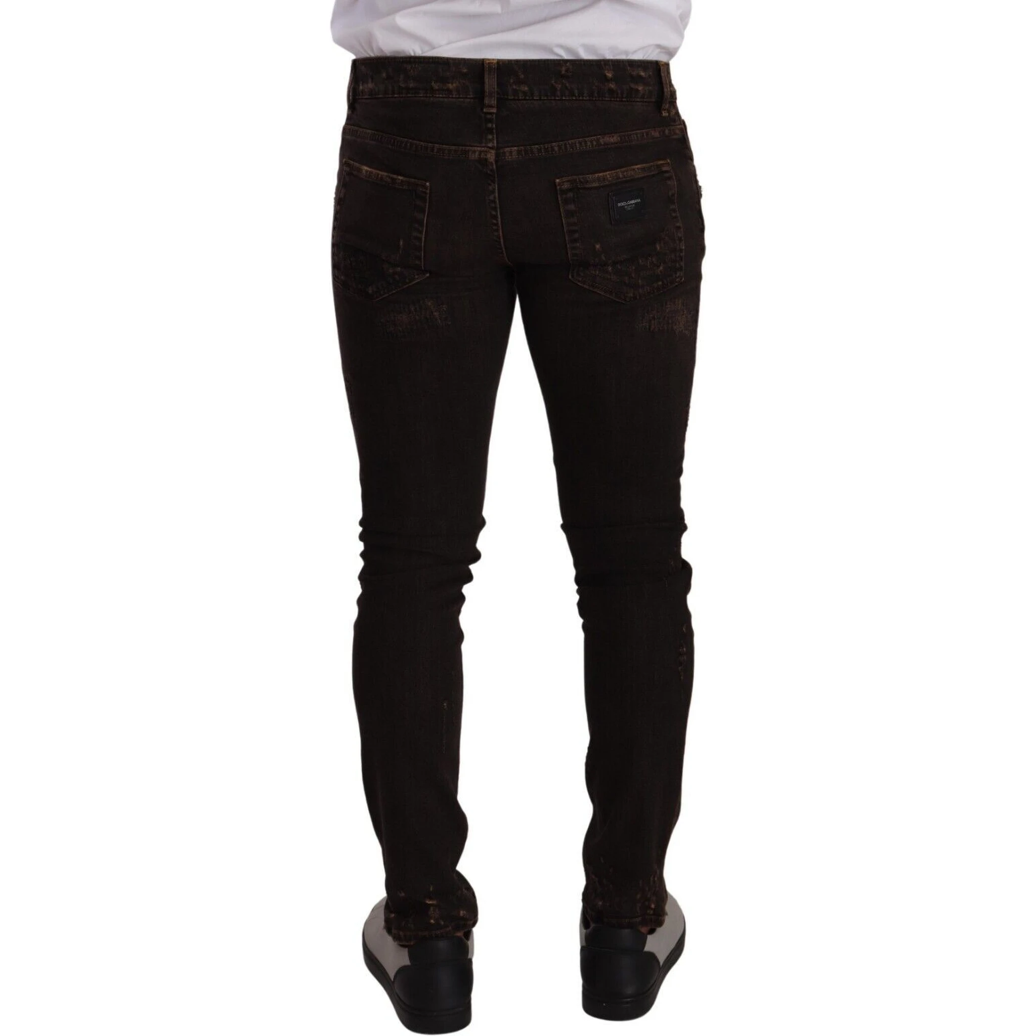 Brown Distressed Slim Fit Skinny Denim Jeans