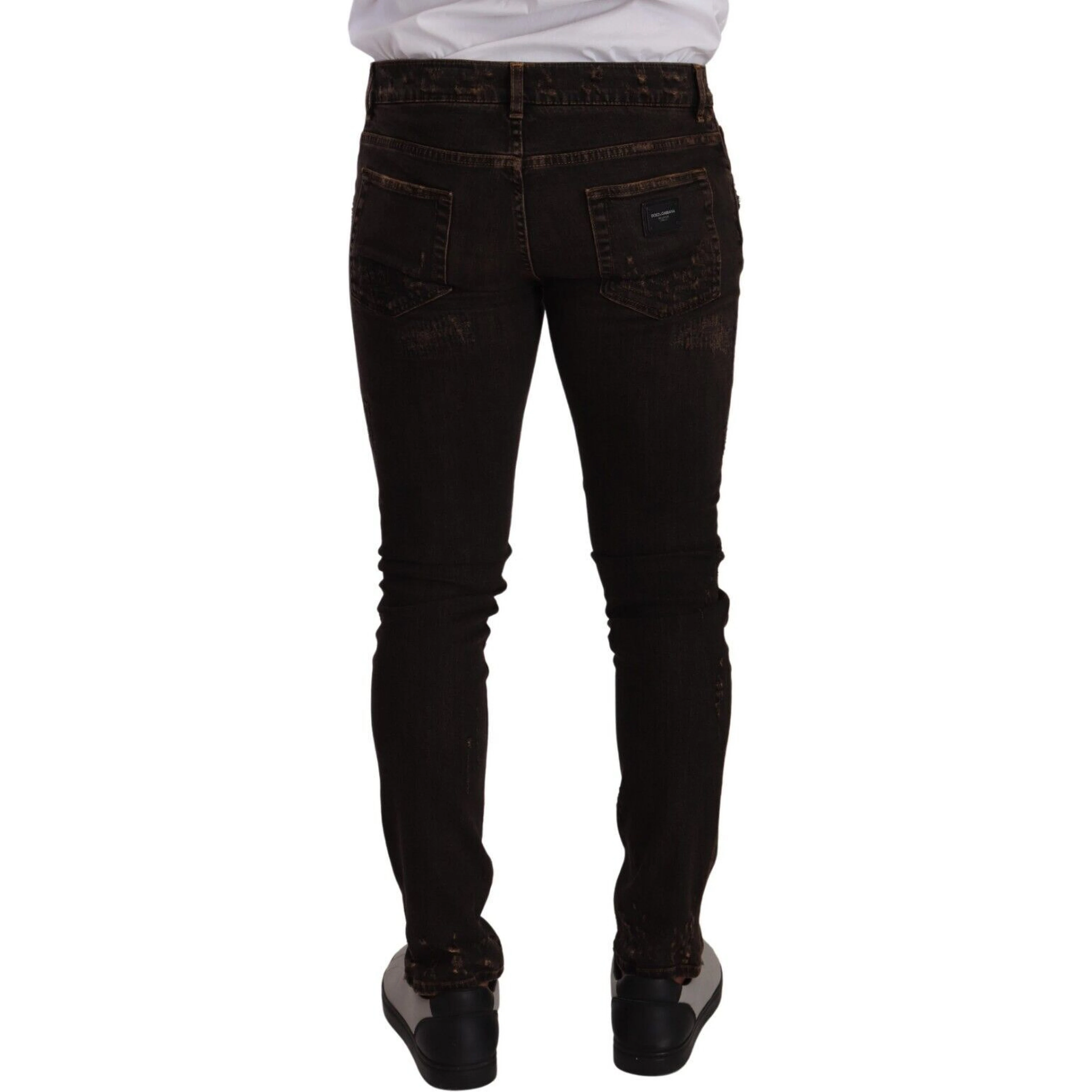 Brown Distressed Slim Fit Skinny Denim Jeans