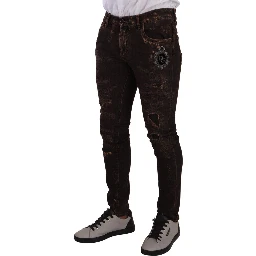 Brown Distressed Slim Fit Skinny Denim Jeans