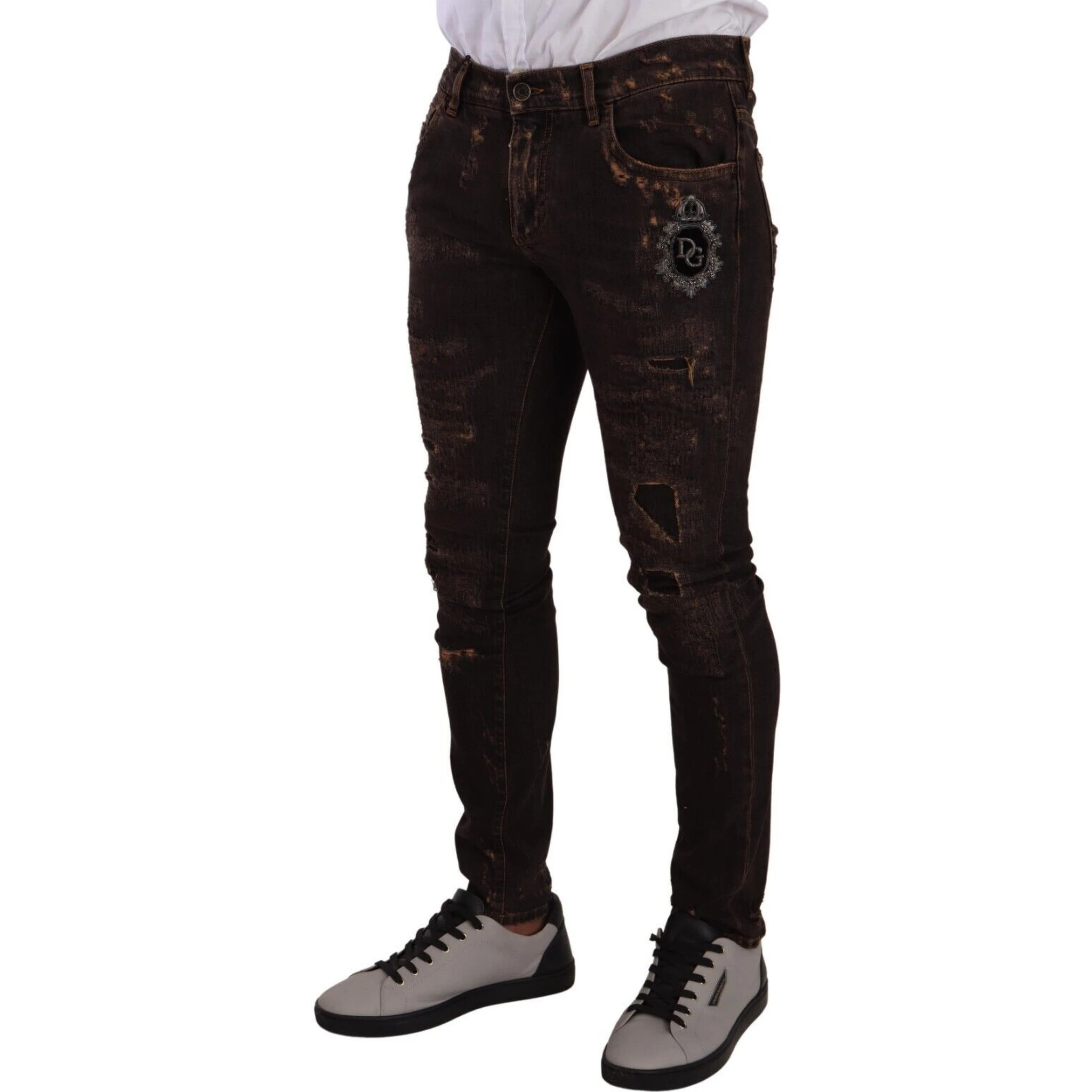 Brown Distressed Slim Fit Skinny Denim Jeans