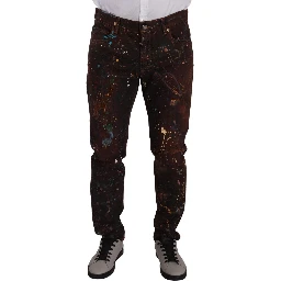 Brown Splash Color Cotton Regular Denim Jeans