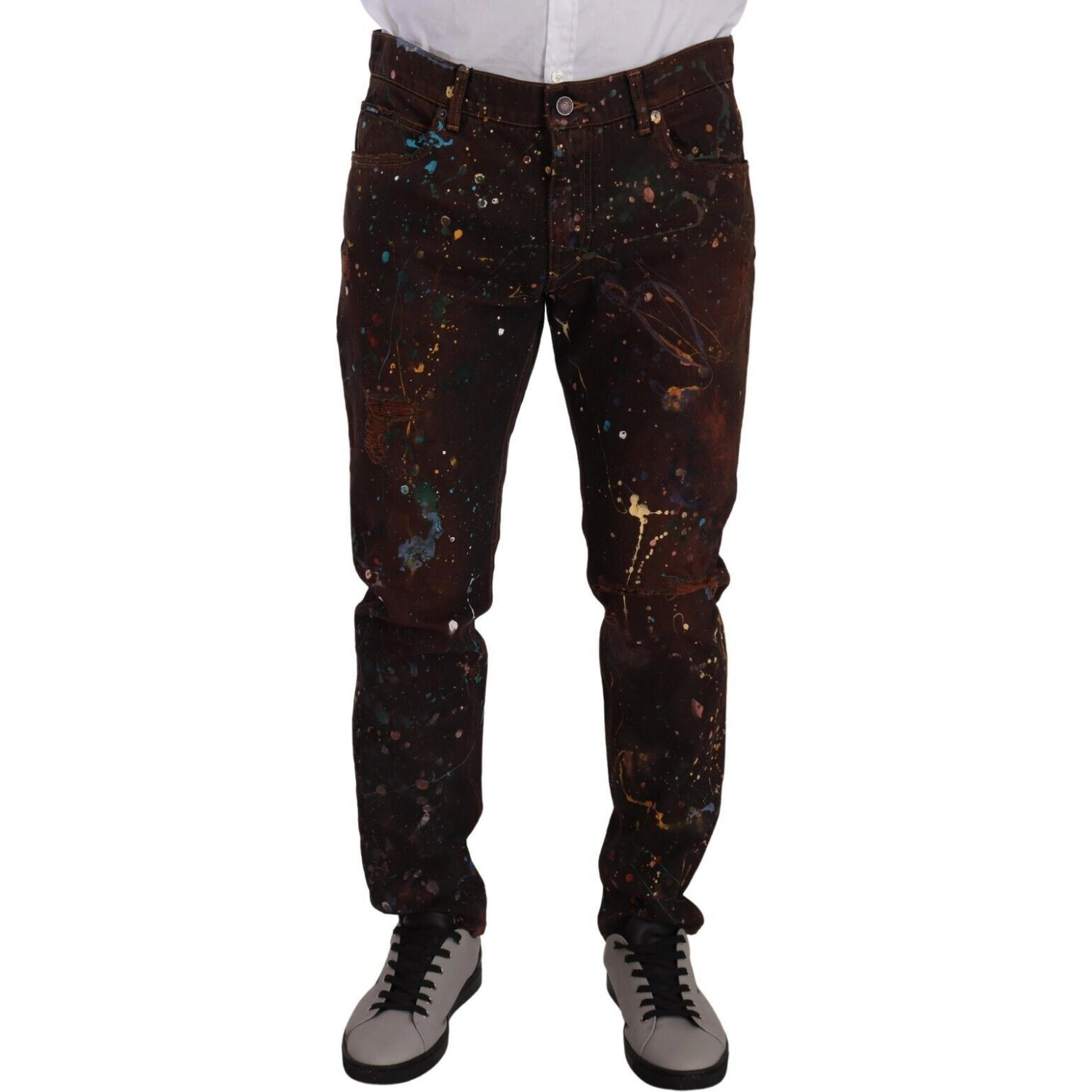 Brown Splash Color Cotton Regular Denim Jeans