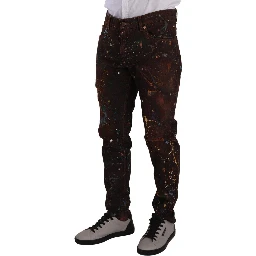 Brown Splash Color Cotton Regular Denim Jeans