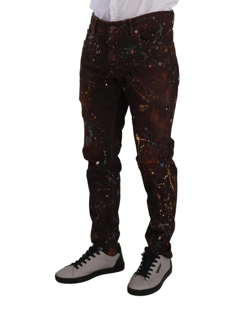 Brown Splash Color Cotton Regular Denim Jeans alternative
