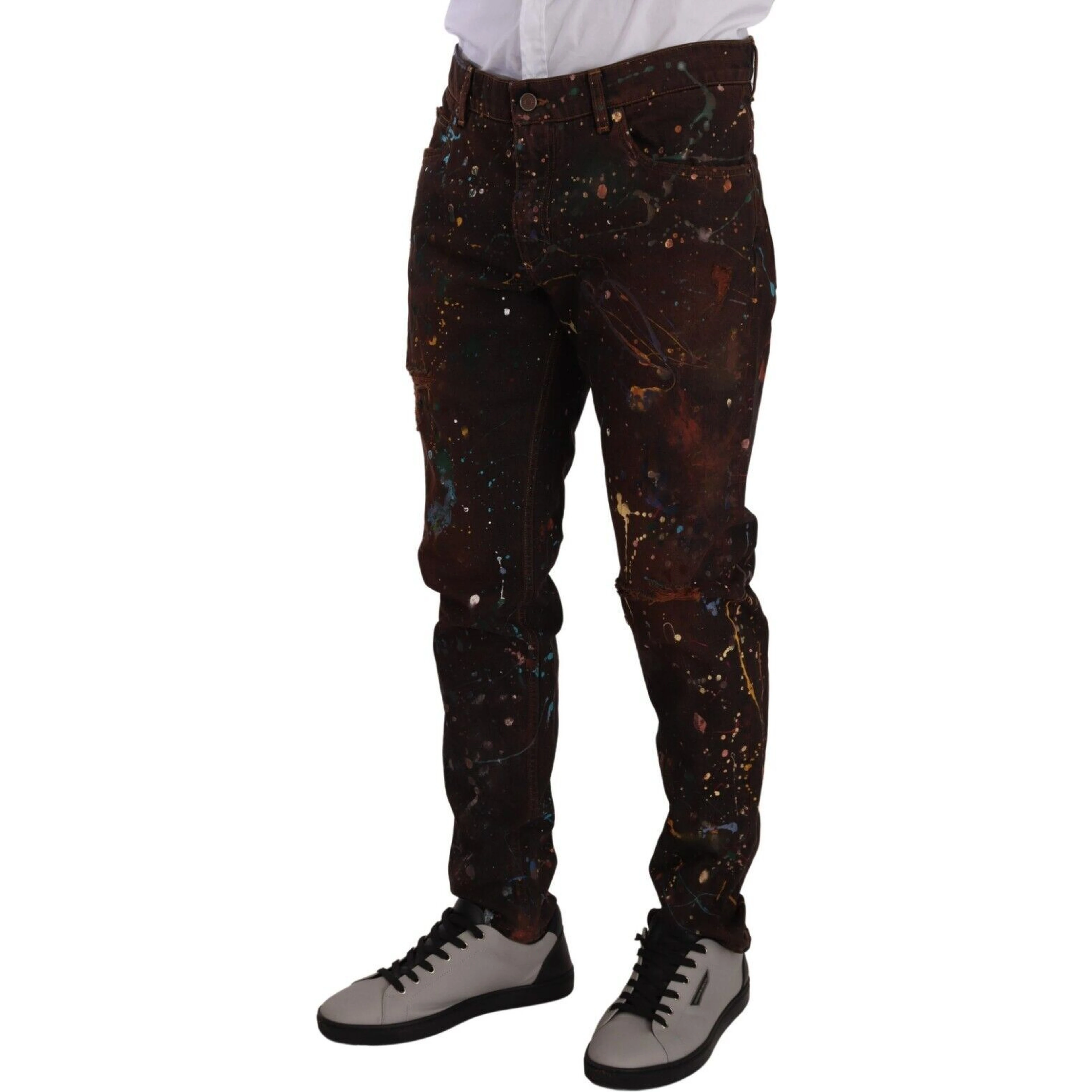 Brown Splash Color Cotton Regular Denim Jeans