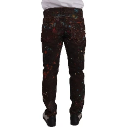 Brown Splash Color Cotton Regular Denim Jeans