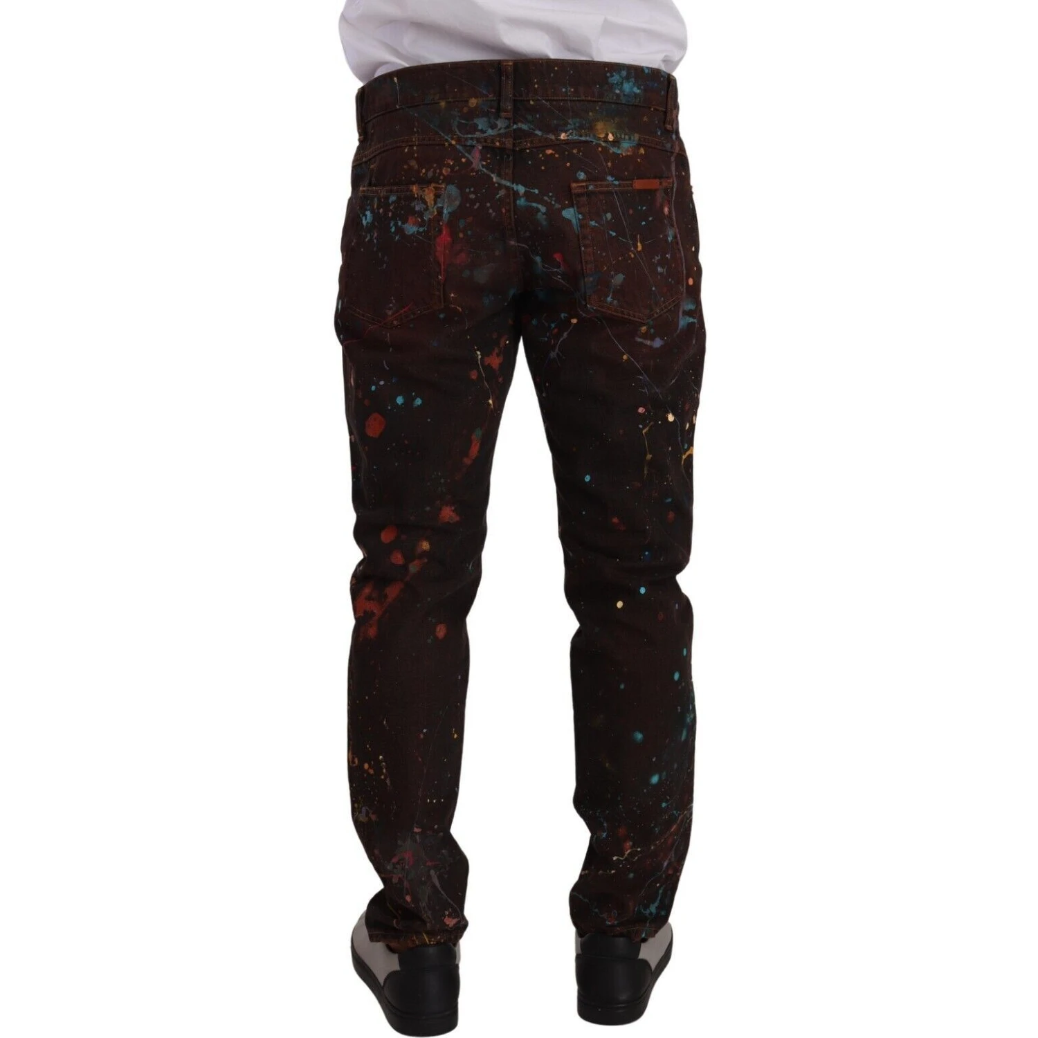 Brown Splash Color Cotton Regular Denim Jeans