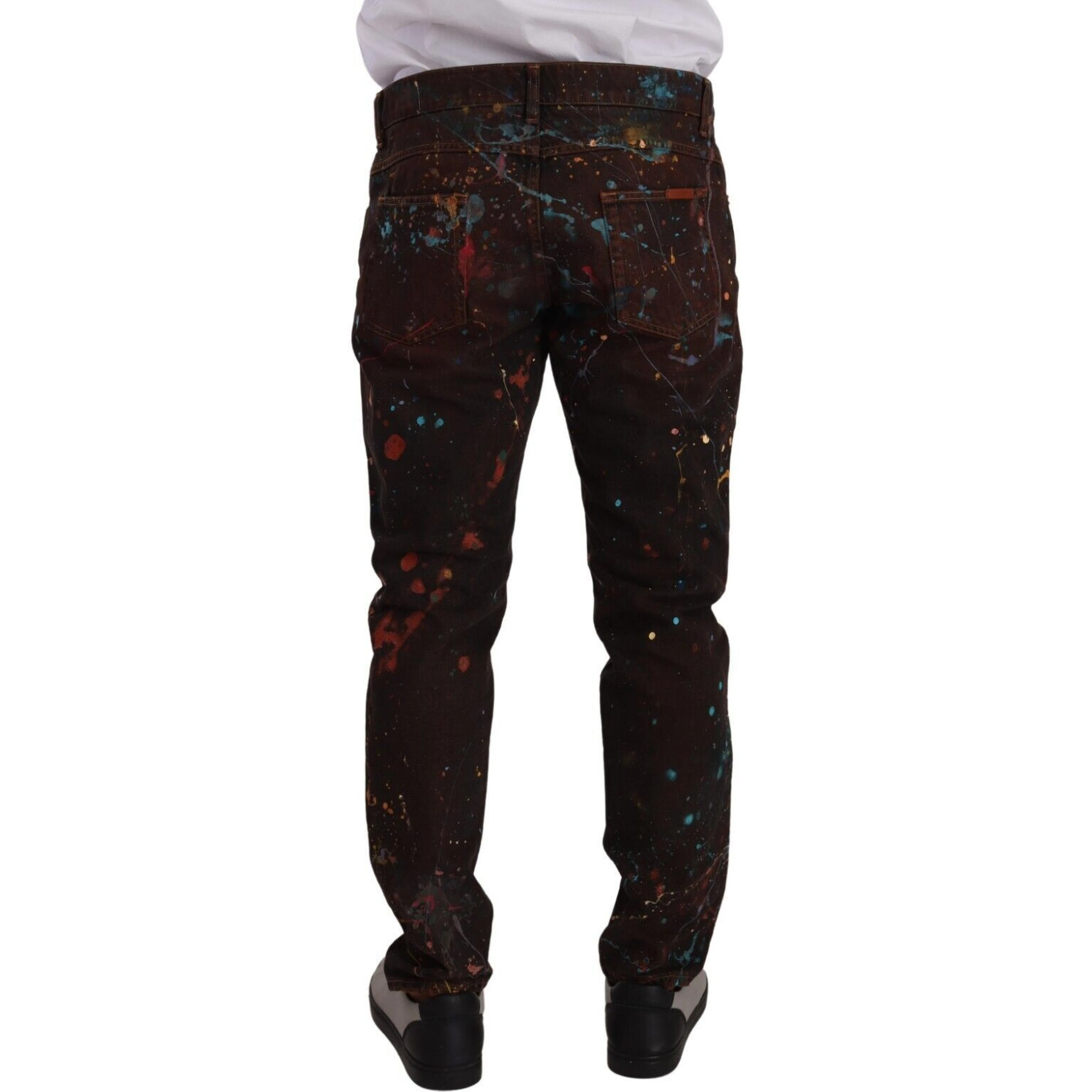 Brown Splash Color Cotton Regular Denim Jeans