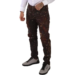 Brown Splash Color Cotton Regular Denim Jeans