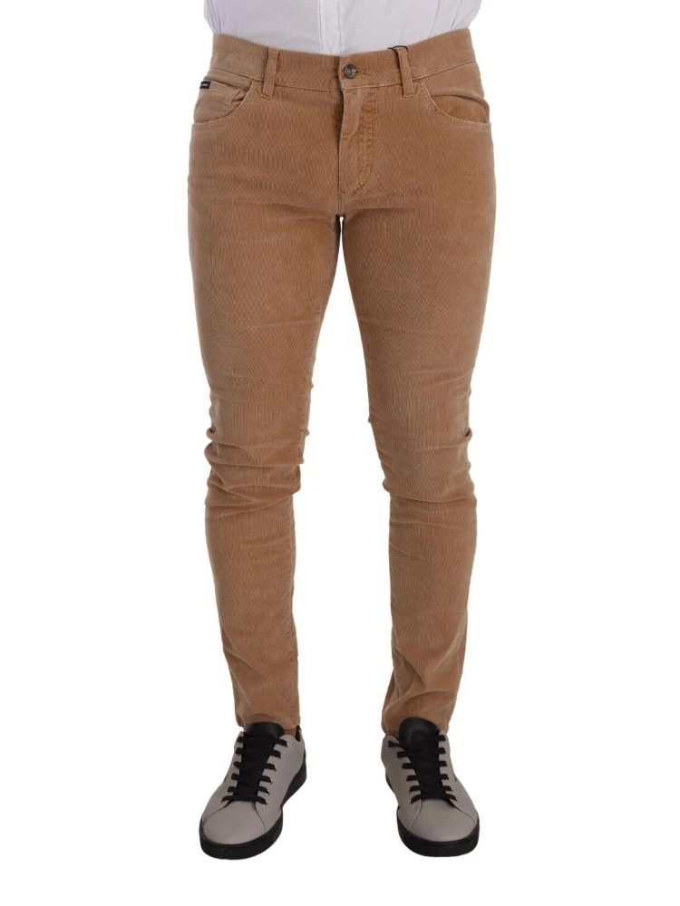 Brown Corduroy Cotton Skinny Slim Fit Jeans
