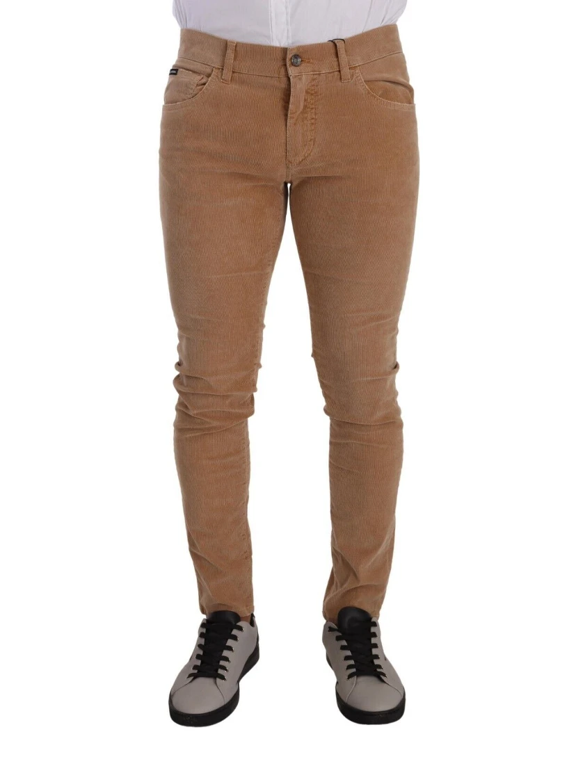 Brown Corduroy Cotton Skinny Slim Fit Jeans