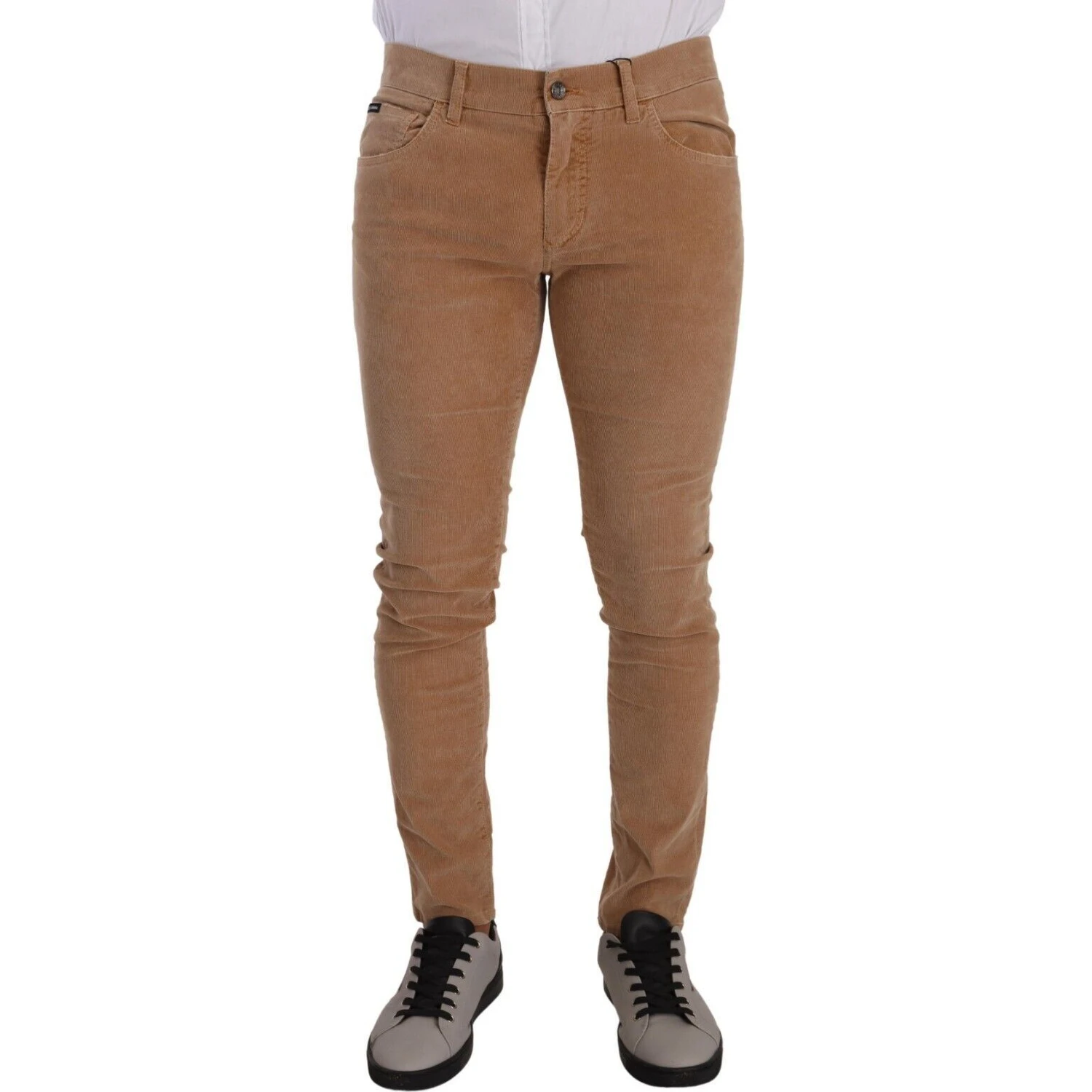 Brown Corduroy Cotton Skinny Slim Fit Jeans